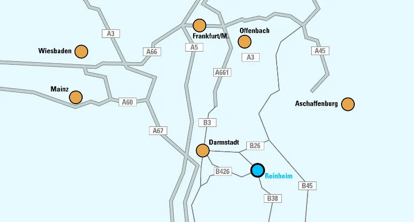 Unser Standort mitten im Rhein/Main Gebiet